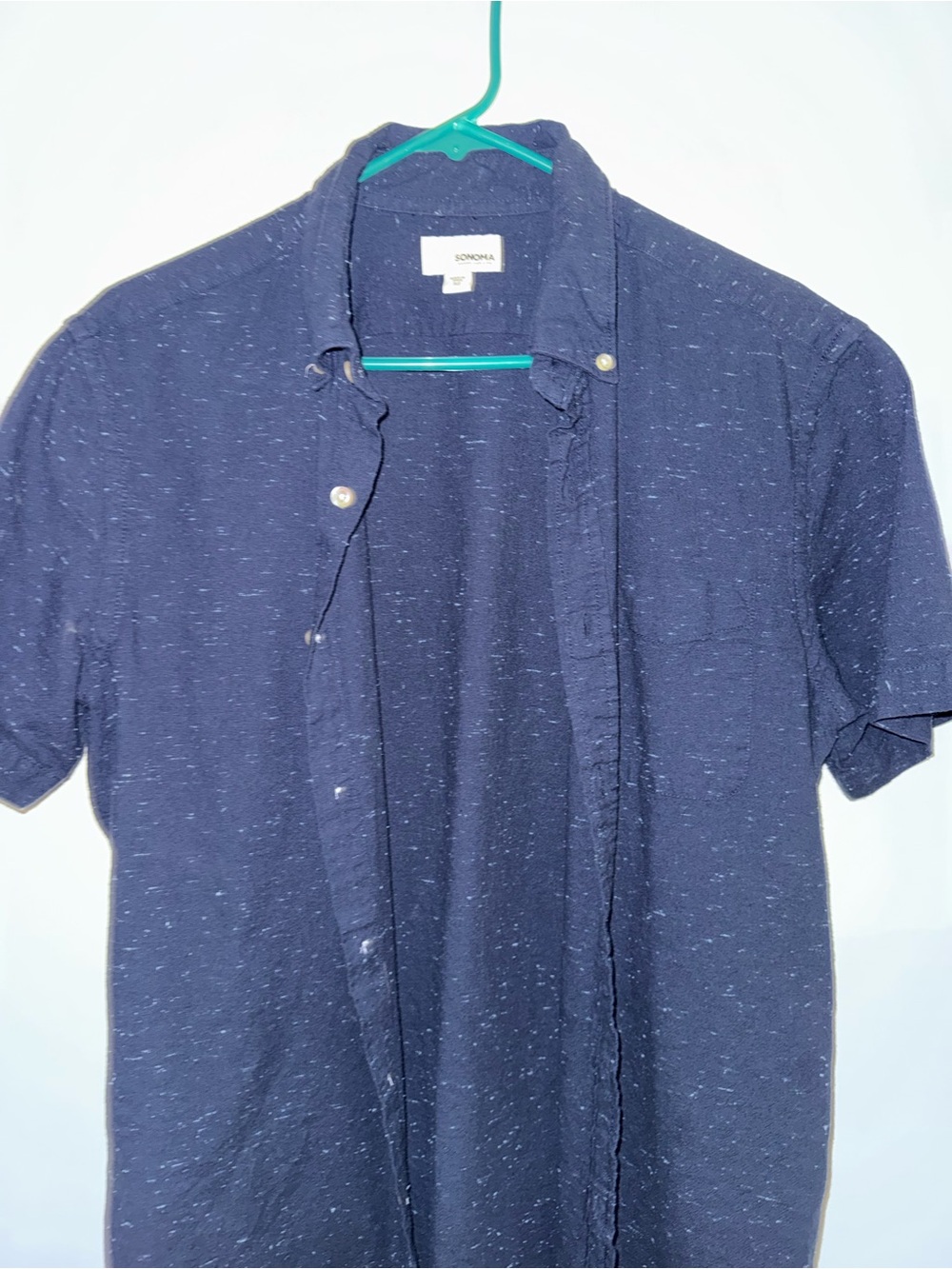 Sonoma Navy Short-Sleeve Button Down Shirt with Fleck Detail